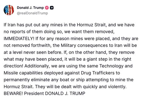 Trump Claims U.S. Navy Has Removed Mines from Strait of Hormuz, Warns Iran
